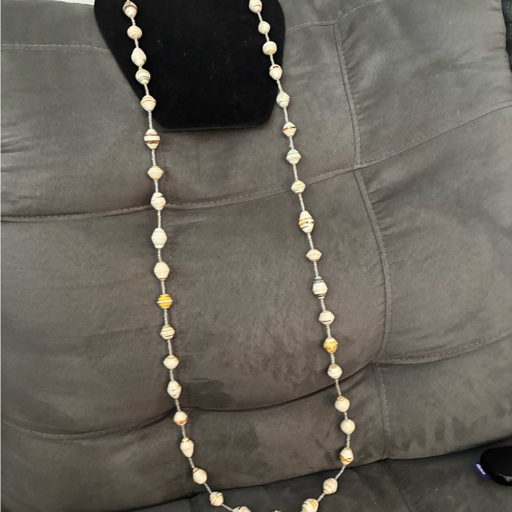 Elegant Beaded Necklace - Cream and Gold. New handmade in Rwanda
